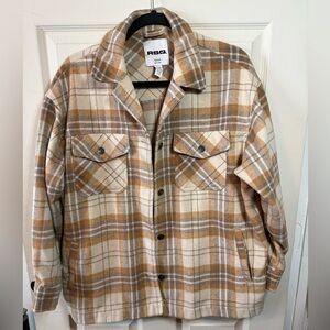RSQ Tan Brown Plaid Button Down Jacket Woman’s Medium